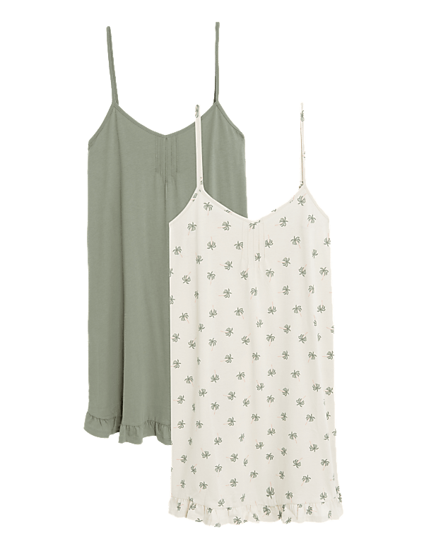 2pk Pure Cotton Palm Print Short Chemises