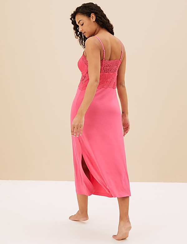 Strappy Lace Trim Long Chemise