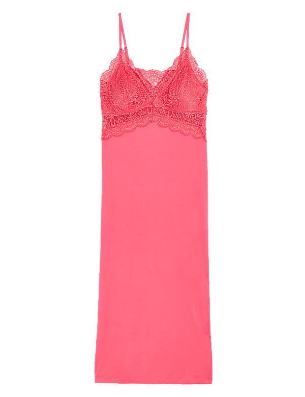 Strappy Lace Trim Long Chemise