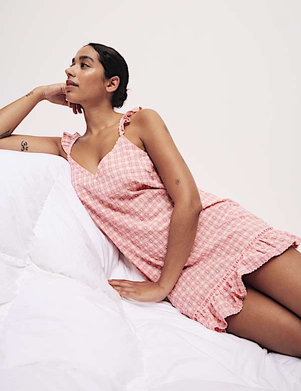 Καρό νυχτικό με τιράντες από 100% βαμβάκι - GR