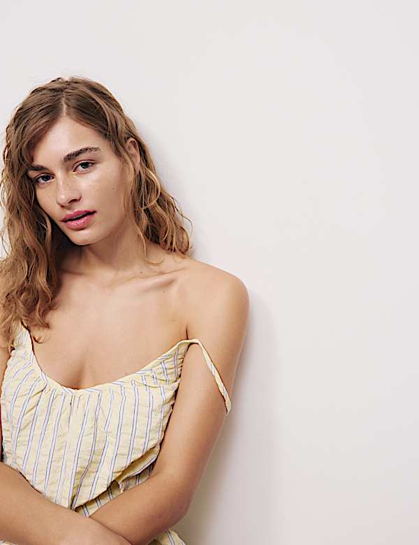 Pure Cotton Seersucker Striped Chemise - RS