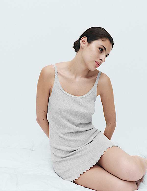 Cotton Blend Pointelle Short Chemise - SI