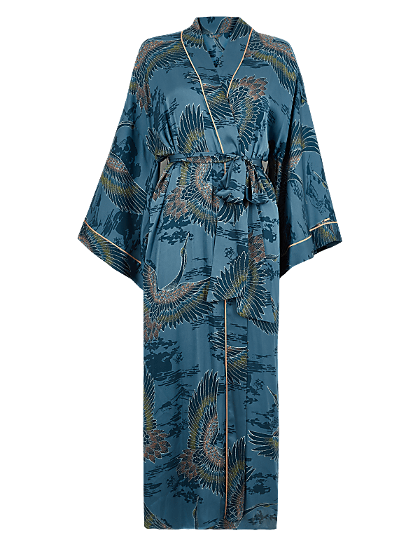 Satin Crane Bird Design Dressing Gown