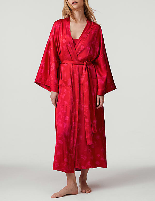 Satin Floral Wide Sleeve Wrap