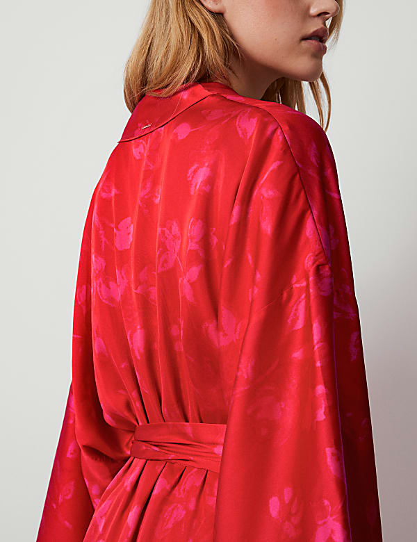 Satin Floral Wide Sleeve Wrap