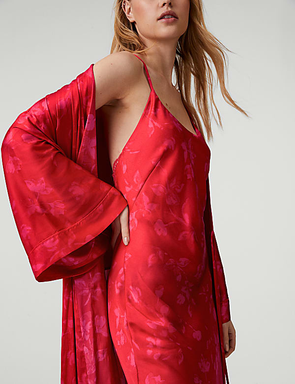 Satin Floral Wide Sleeve Wrap