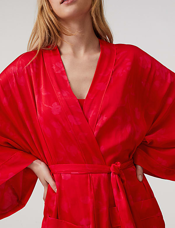Satin Floral Wide Sleeve Wrap