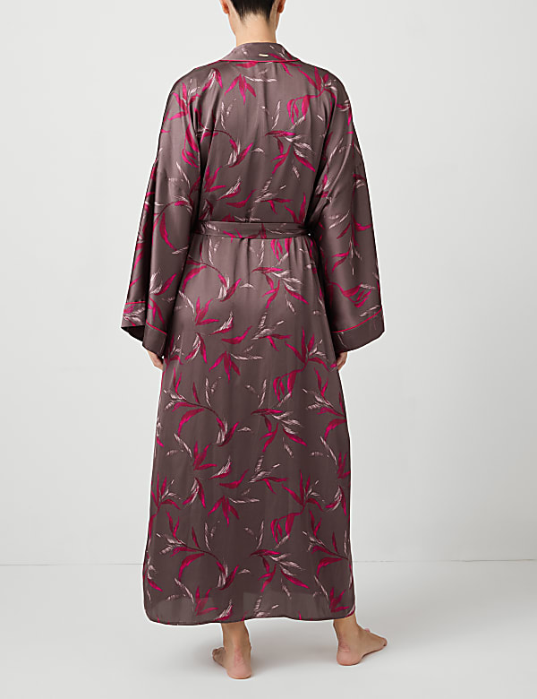 Robe de chambre en satin à manches larges et motif fleuri - FR