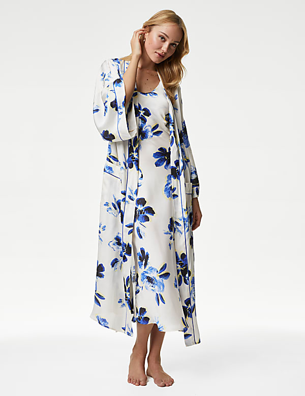 Satin Floral Wide Sleeve Wrap