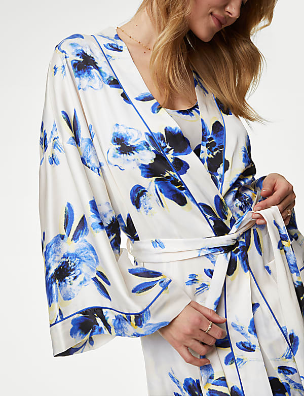 Satin Floral Wide Sleeve Wrap
