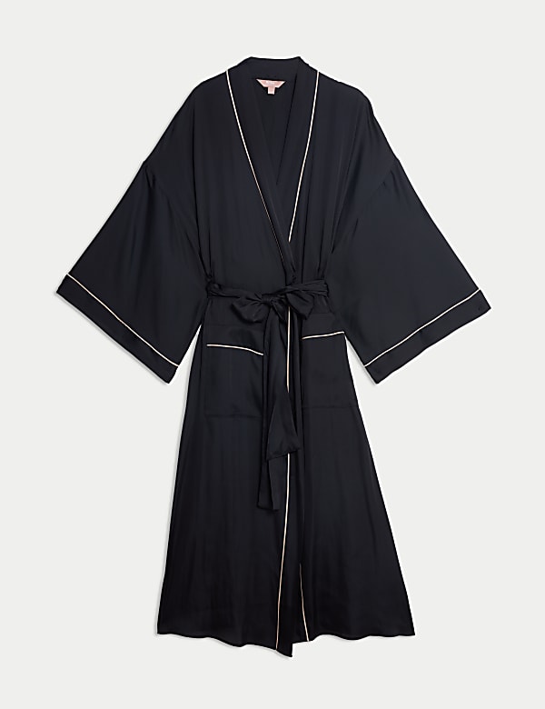 Robe style kimono en satin à bordure passepoilée - CA