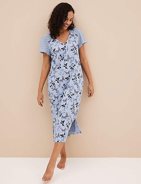 Pure Cotton Printed V-Neck Nightdress