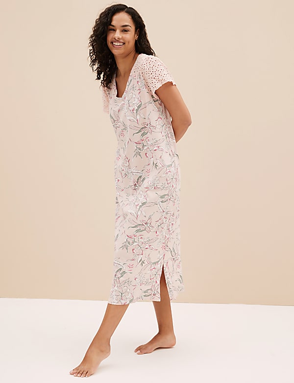 Pure Cotton Printed V-Neck Nightdress