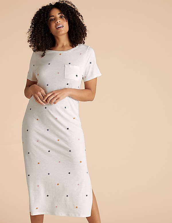 Cotton Modal Star Print Long Nightdress