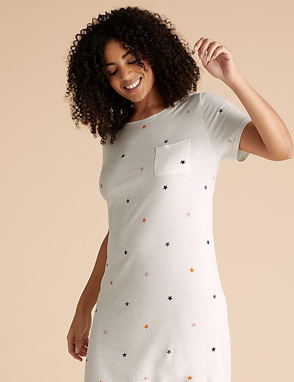 Cotton Modal Star Print Long Nightdress