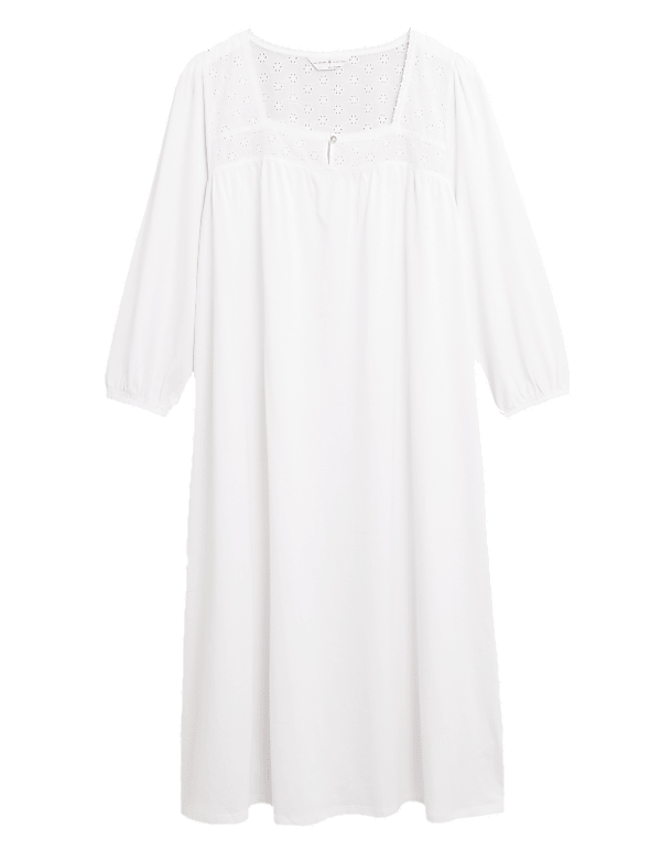 Long Sleeves Trim Broderie Nightdress
