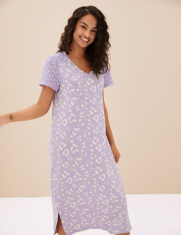 Cotton Rich Heart Print Long Nightdress