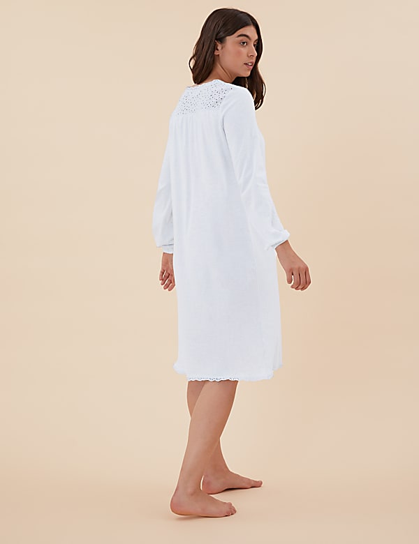 Pure Cotton Broderie Trim Long Nightdress
