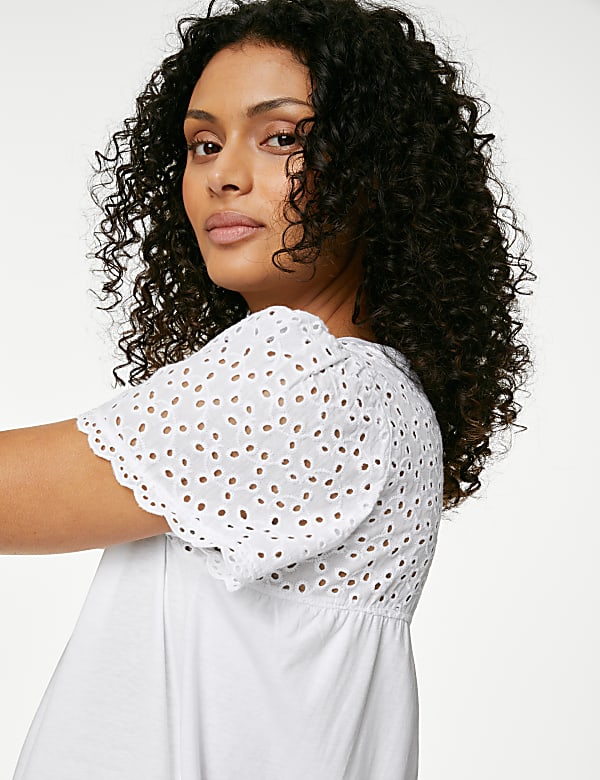 Pure Cotton Broderie Trim Long Nightdress