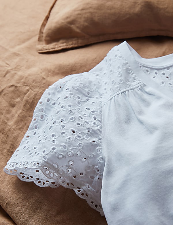 Pure Cotton Broderie Trim Long Nightdress