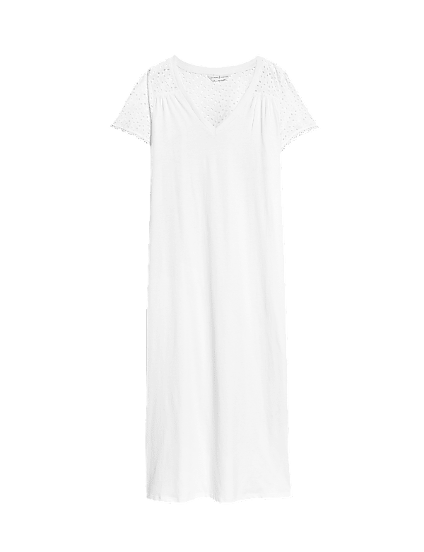 Pure Cotton Broderie Trim Long Nightdress