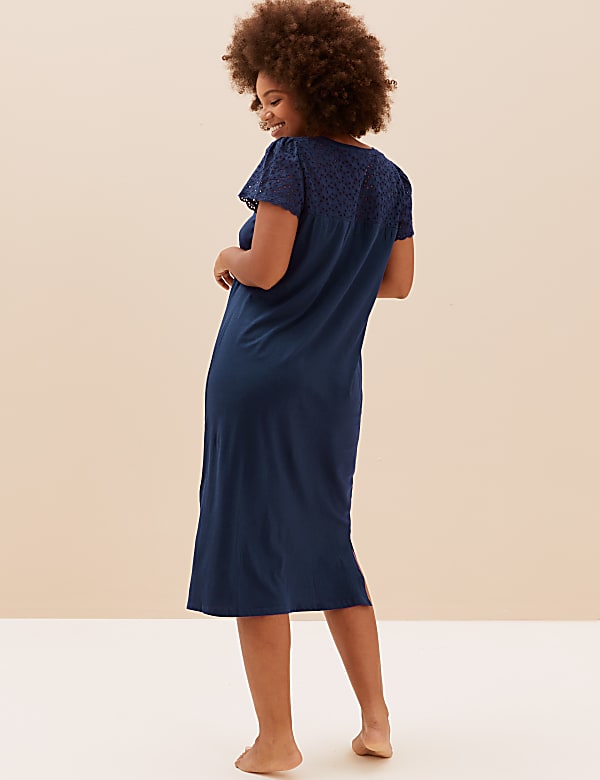 Pure Cotton Broderie Trim Long Nightdress