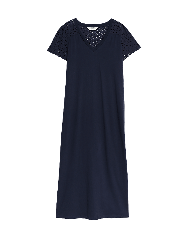 Pure Cotton Broderie Trim Long Nightdress