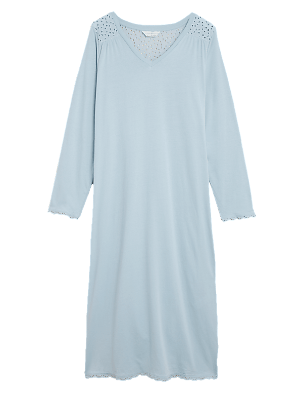 Pure Cotton Broderie Long Nightdress