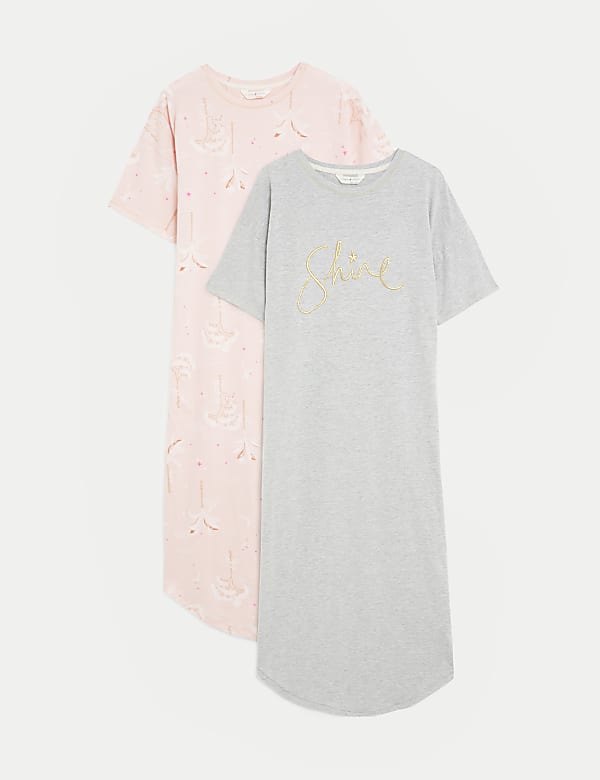 2pk Cotton Rich Printed Long Nightdresses