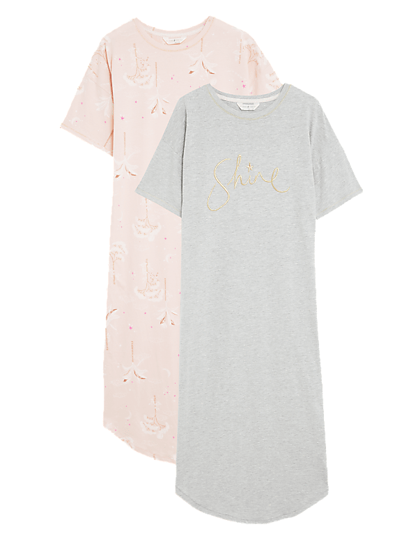 2pk Cotton Rich Printed Long Nightdresses