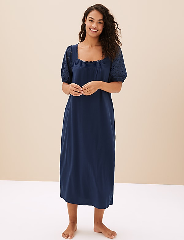 Pure Cotton Broderie Long Nightdress