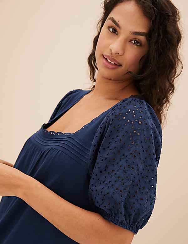 Pure Cotton Broderie Long Nightdress