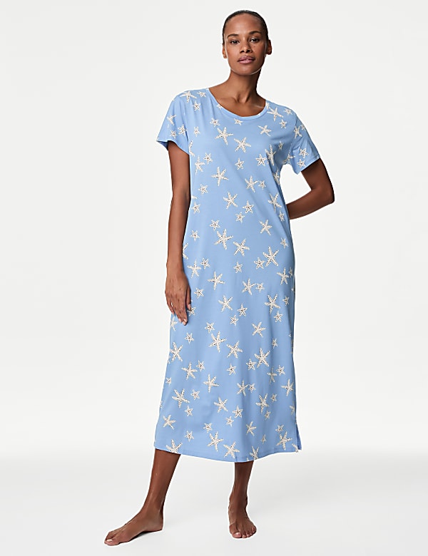 Cotton Modal Printed Nightdress - HU