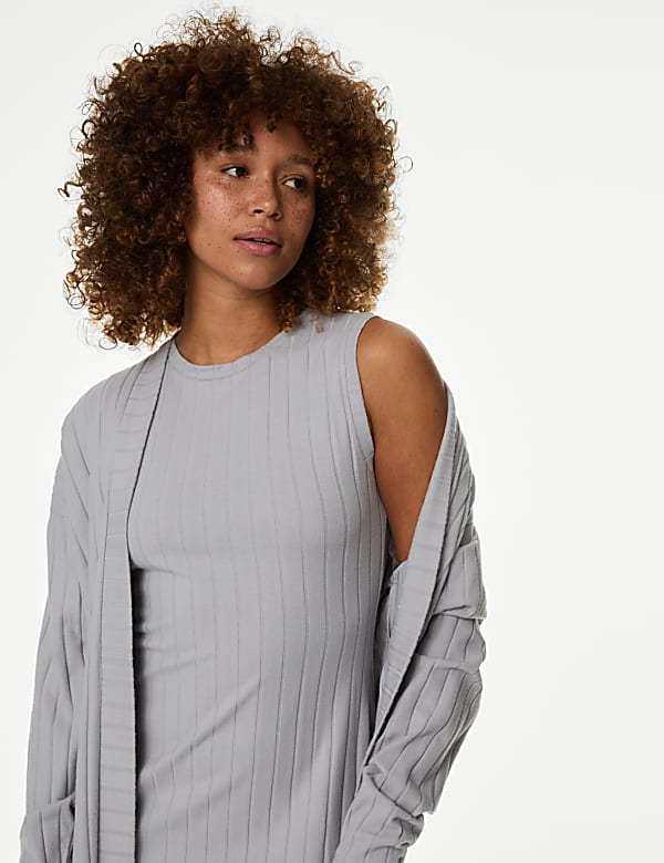 2pc Ribbed Nightdress & Cardigan Set - GR