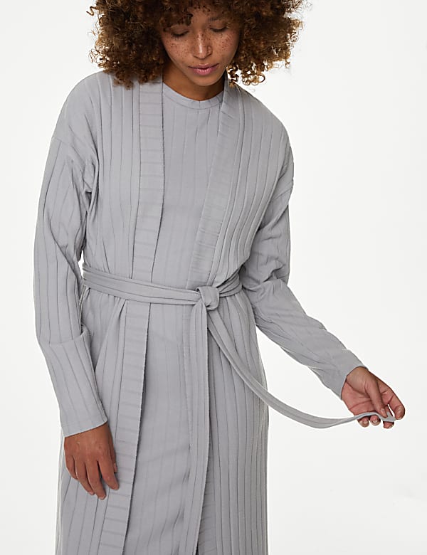 2pc Ribbed Nightdress & Cardigan Set - GR