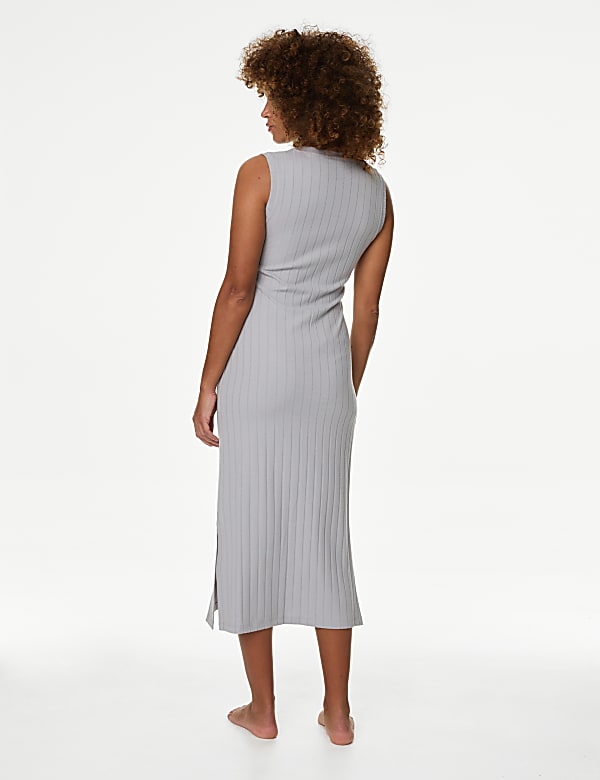 2pc Ribbed Nightdress & Cardigan Set - GR