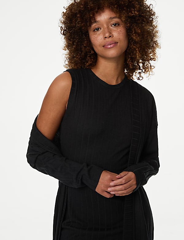 2pc Ribbed Nightdress & Cardigan Set