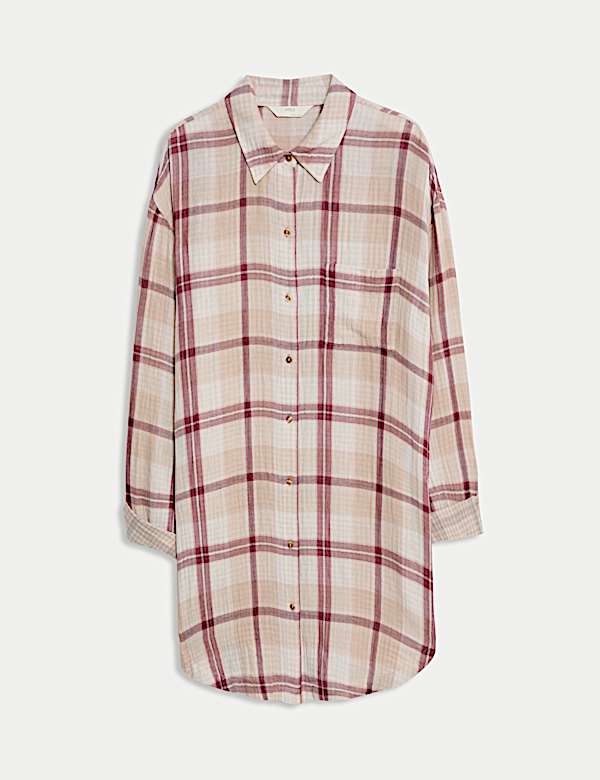 Pure Cotton Checked Nightshirt - JP