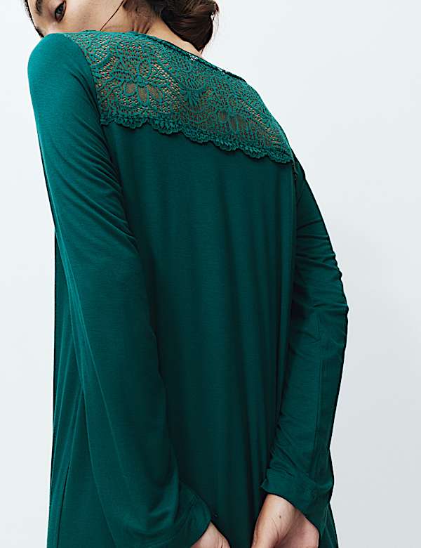 Viscose Lace Long Sleeve Nightdress - SE