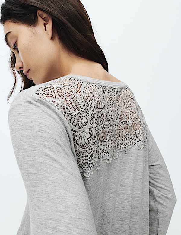 Chemise de nuit en viscose à manches longues et dentelle - FR