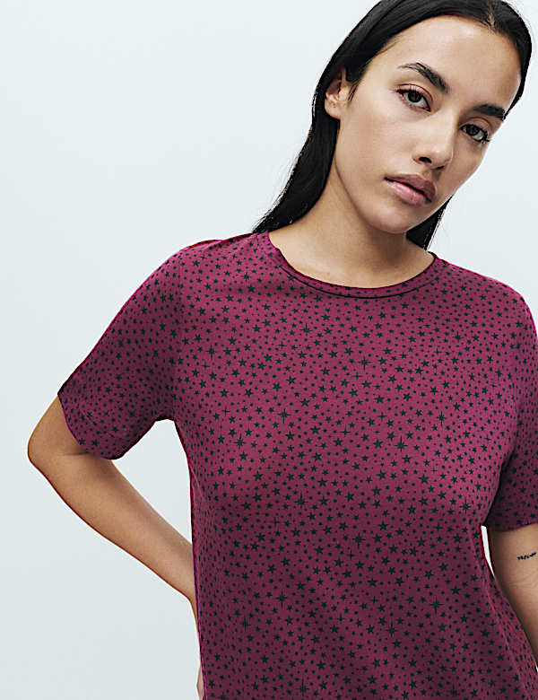 Cotton Modal Printed Long Nightdress - HU