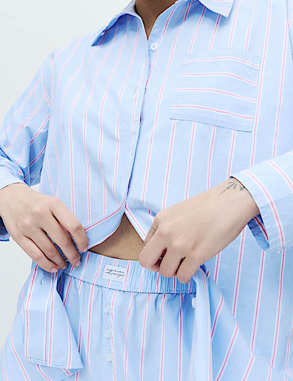 Zuiver katoenen nachthemd van popeline met strepen - NL