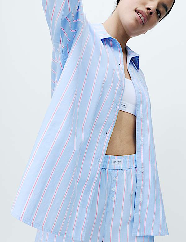 Zuiver katoenen nachthemd van popeline met strepen - NL