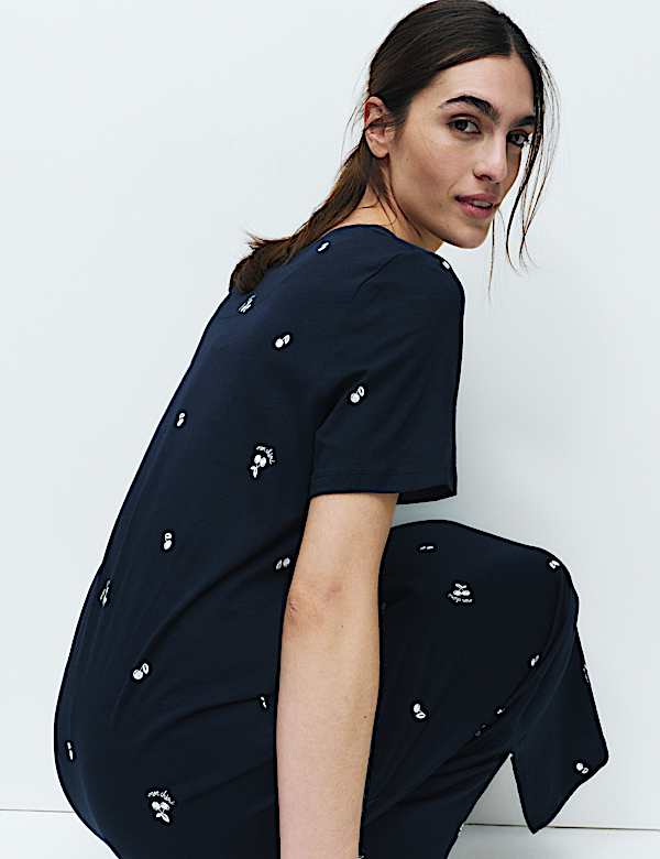 כותונת לילה מכותנה ומודל עם הדפס - IL