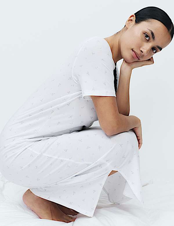 Cotton Modal Printed Long Nightdress - EE