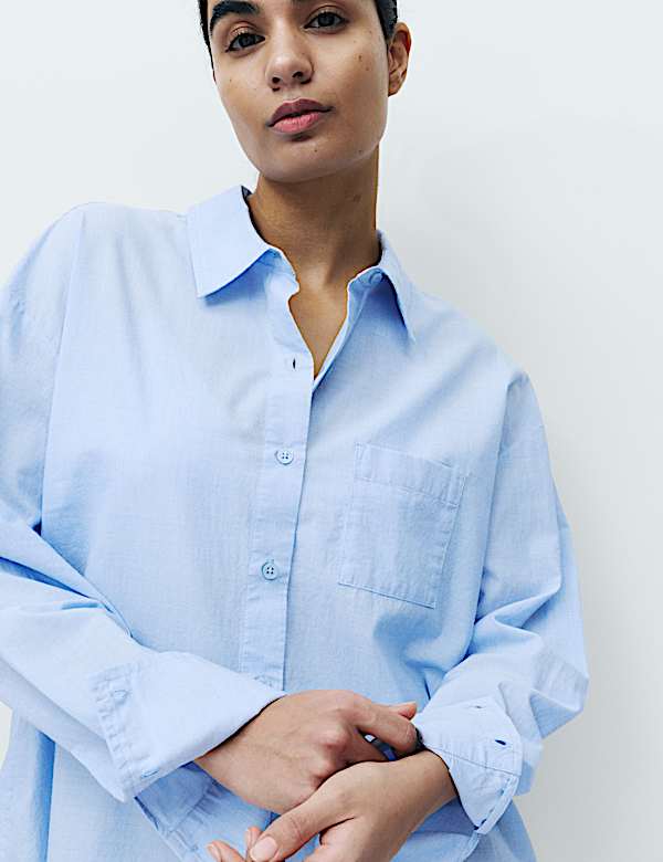 Chemise de nuit chambray 100 % coton avec encolure - BE