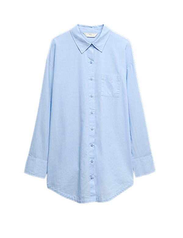 Pure Cotton Chambray Collared Nightshirt