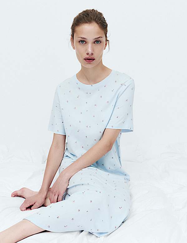 Cotton Modal Printed Long Nightdress - RO