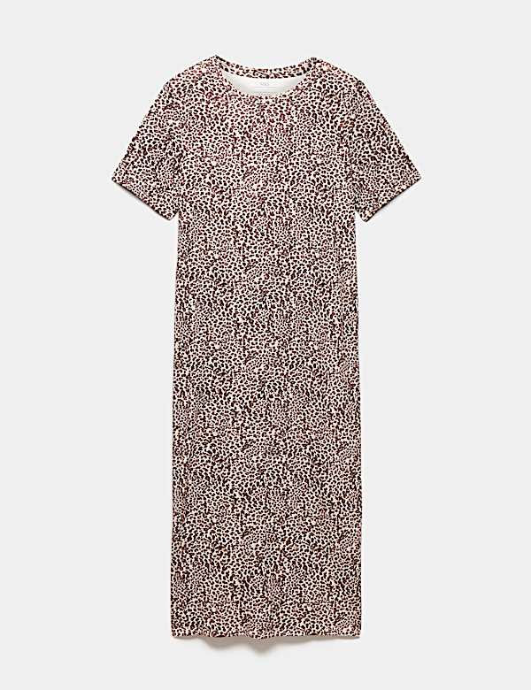 Chemise de nuit longue en modal et coton &agrave; imprim&eacute; - BE