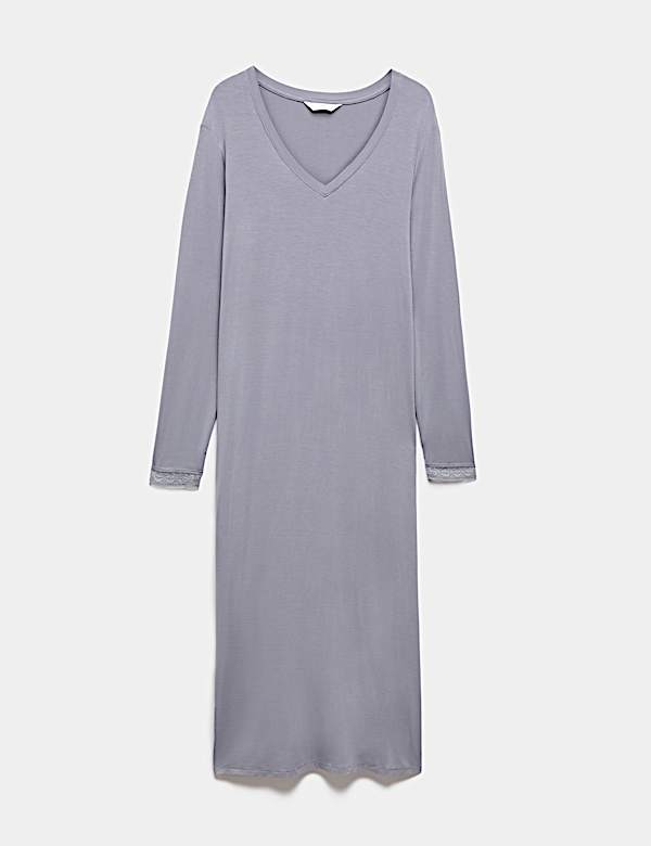 Lace Detail Long Sleeve Nightdress - JP